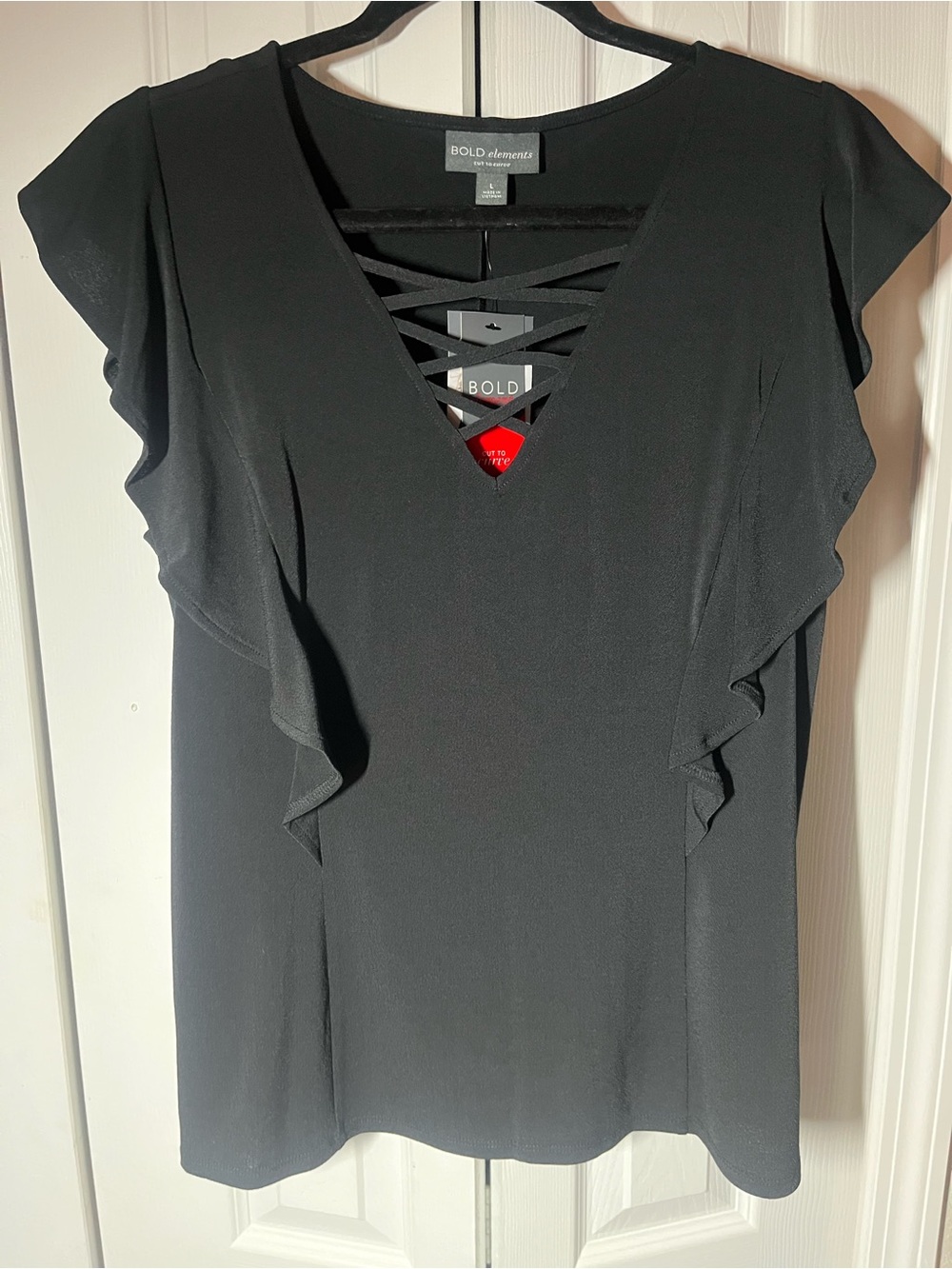 Bold Elements women’s short sleeve black blouse size Large NWT